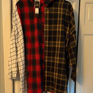 Fashion Nova Red and Yellow Plaid Button Down Shirt